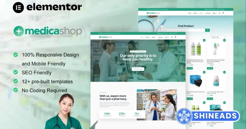 MedicaShop – Pharmacy & Medical Store Elementor Template Kit Free Download