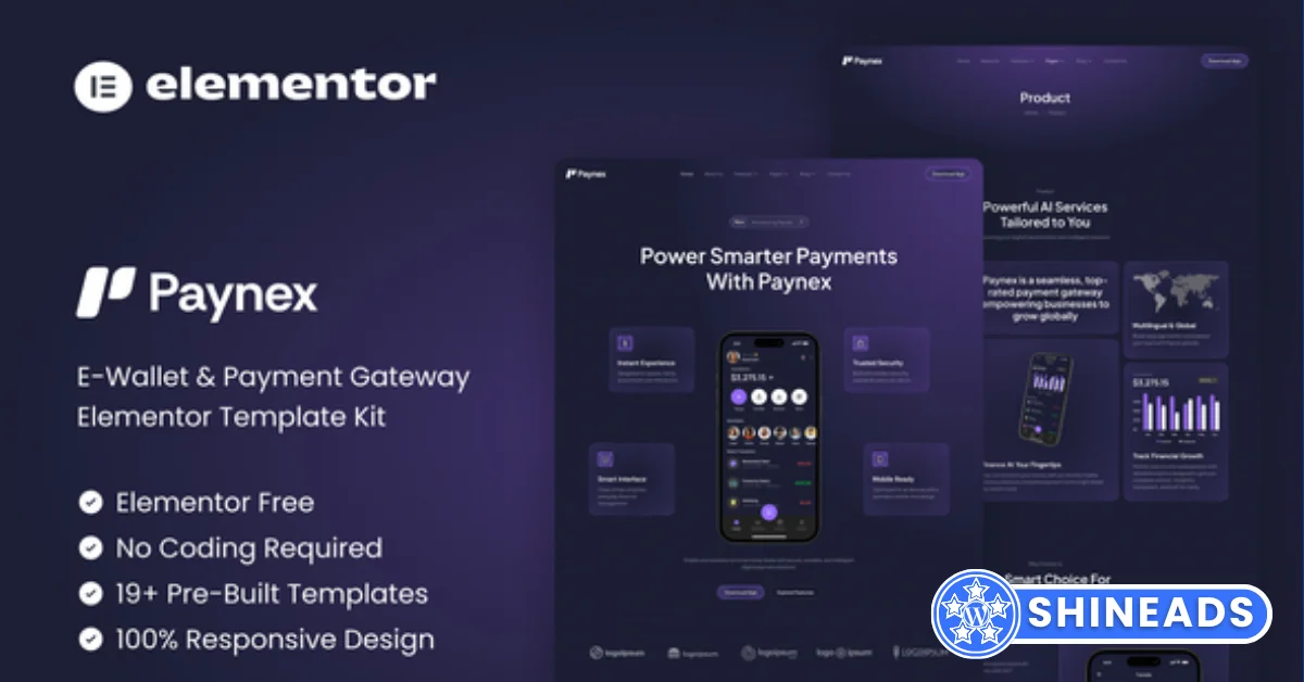 Paynex – E-Wallet & Payment Gateway Elementor Template Kit Free Download v1.0