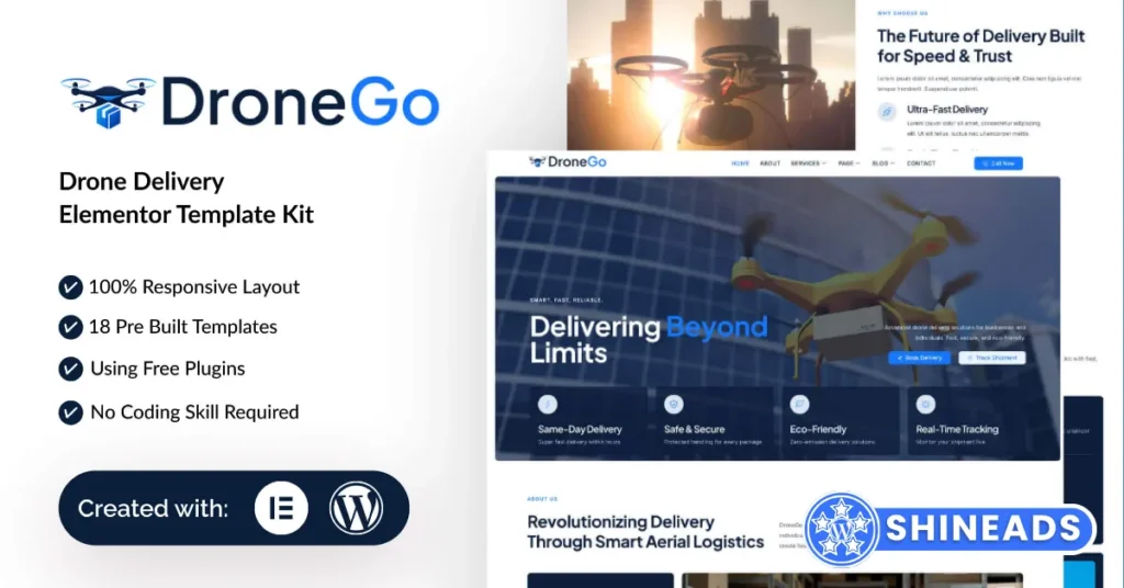 DroneGo - Drone Delivery Elementor Template Kit